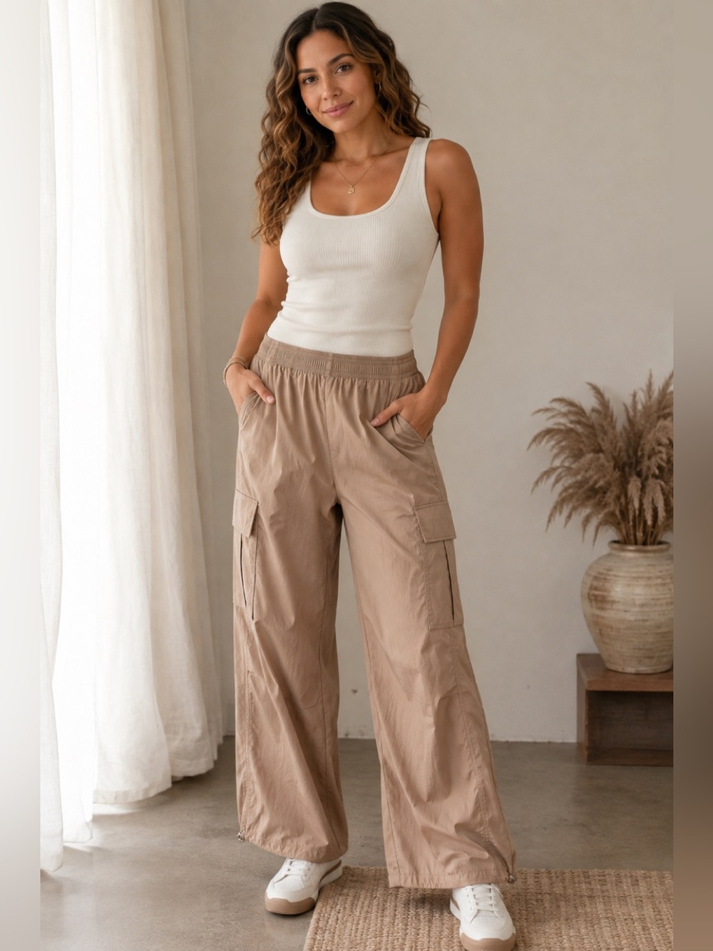 NWT Lou & Grey Size XL Wide Leg Cargo Pants Lightweight Pull-On Utility